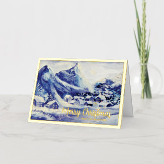 Carte De Vacances En Aluminium Snowy Mountain Village Christmas Foil Holiday Card