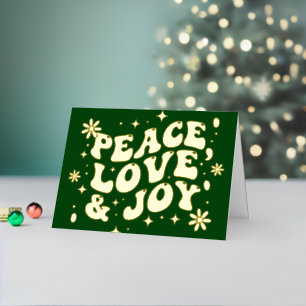 Carte De Vacances En Aluminium Vert Retro Groovy Paix Amour Joie Noël