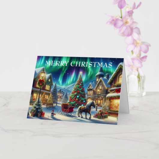Carte De Vacances En Aluminium Village de Noël Peinture sur scène neigeuse (Orchidée)