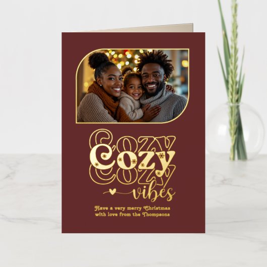 Carte De Vacances En Aluminium Vin multicouche Vibes douillettes Photo de Noël (Recto)