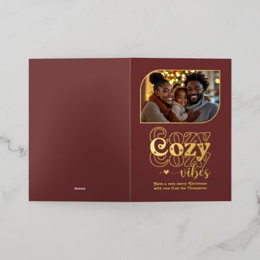 Carte De Vacances En Aluminium Vin multicouche Vibes douillettes Photo de Noël (Mise à l'extérieur)