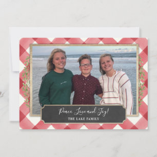Carte de vacances en bois rustique et Plaid rouge