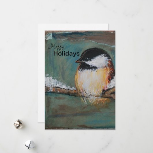 Carte de vacances en chickadee noir d'hiver (Devant/Arrière en situation)