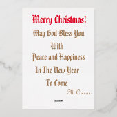 Carte de vacances en feuille d'or 5" x 7" (Verso)