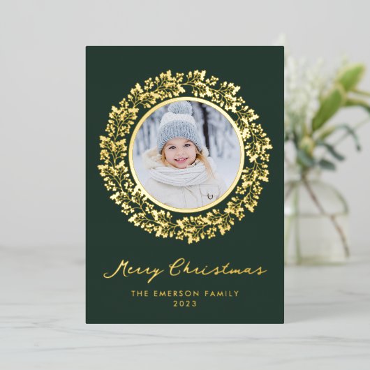 Carte de vacances en feuille d'or vert (Debout devant)