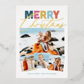 Carte de vacances en foil de Noël Script Collage J (Recto)