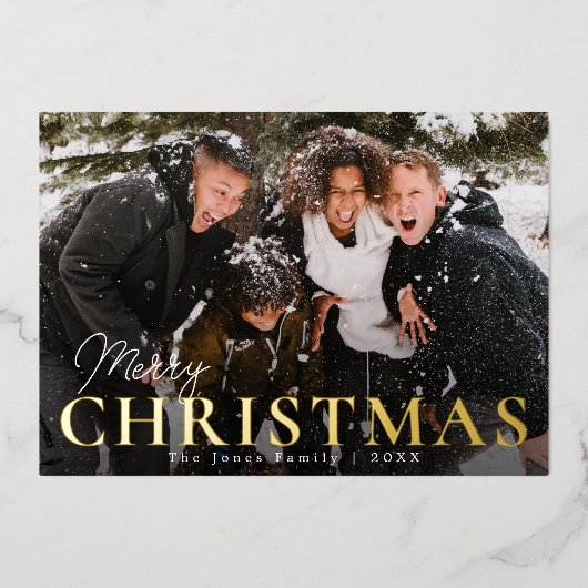 Carte de vacances en foil « Joyeux Noël » avec pho (Recto)