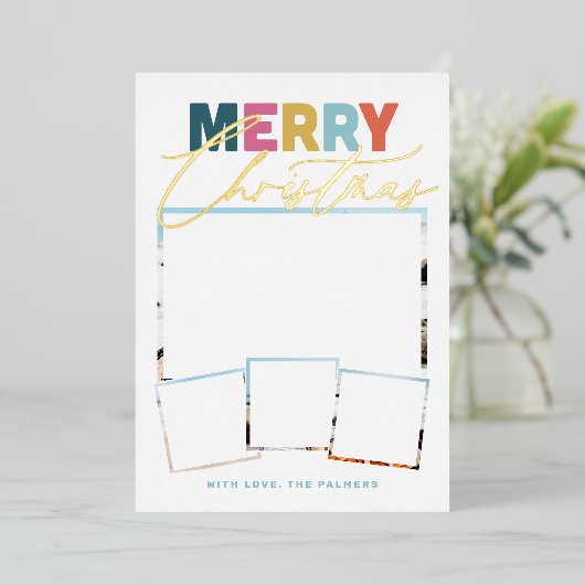 Carte de vacances en foil "Joyeux Noël" Collage de (Debout devant)