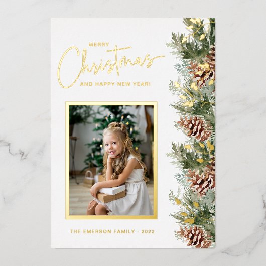 Carte de vacances en or avec photo pour Noël (Recto)