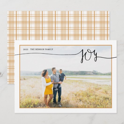 Carte de vacances en or Plaid JOY Minimal Script (Devant / Derrière)