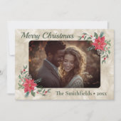 Carte de vacances en or, Poinsettia rouge (Devant)