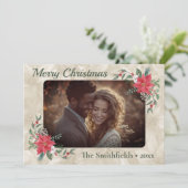 Carte de vacances en or, Poinsettia rouge (Debout devant)