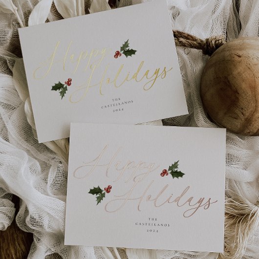 Carte de vacances en papier alu à motif de houx