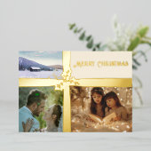 Carte de vacances en ruban de papier métallisé or  (Debout devant)