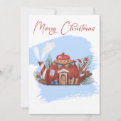 Carte de vacances en thé bleu Aquarelle de Noël (Devant)