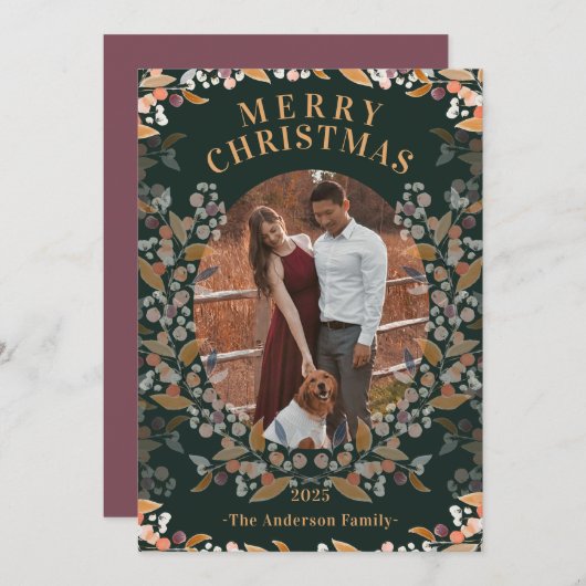 Carte de vacances encadrée en or foncé (Devant / Derrière)