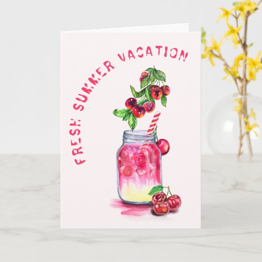 Carte de vacances été Boisson de cerise fraîche (Fleur jaune)