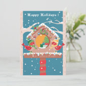 Carte de vacances festive à plat avec maison d'ois (Debout devant)