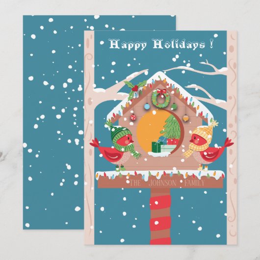 Carte de vacances festive à plat avec maison d'ois (Devant / Derrière)