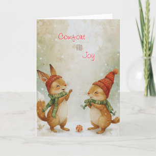 Carte de vacances festive avec écureuils des bois