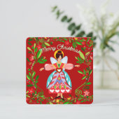 Carte de vacances festive moderne d'ange folk plat (Debout devant)
