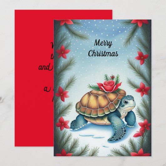 Carte de vacances festive tortue plate (Devant / Derrière)