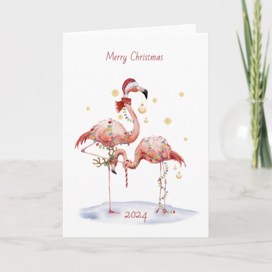 Carte de vacances Flamant rose de Noël (Devant)