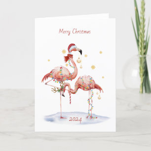 Carte de vacances Flamant rose de Noël