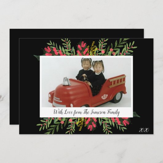 Carte De Vacances Fleurs Et Verdure De Noël (Devant / Derrière)