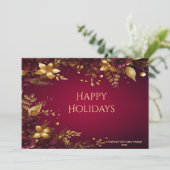 Carte de vacances Fleurs Rouge Bourgogne Or (Debout devant)