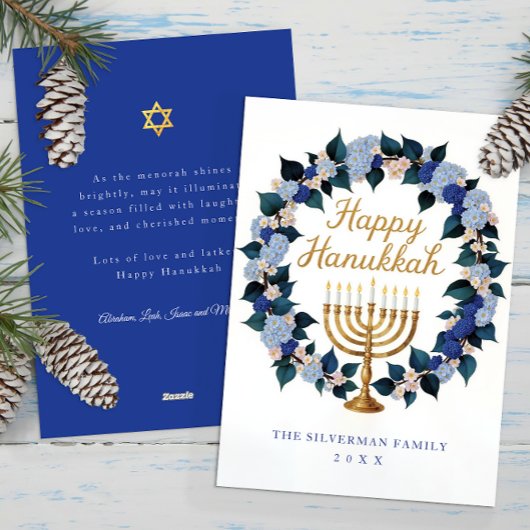 Carte de vacances Floral Menorah Hanoukka