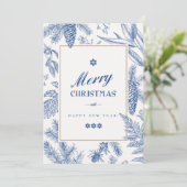 Carte de vacances florale bleue | Carte photo de v (Debout devant)