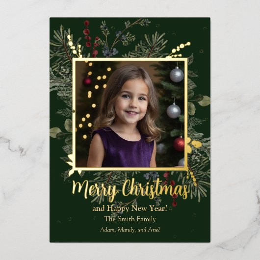 Carte de vacances Foil de Noël et Berries (Recto)