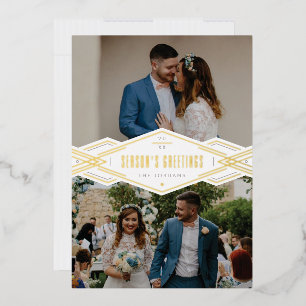 Carte de vacances Foil Deco Band 2 photos - Blanc