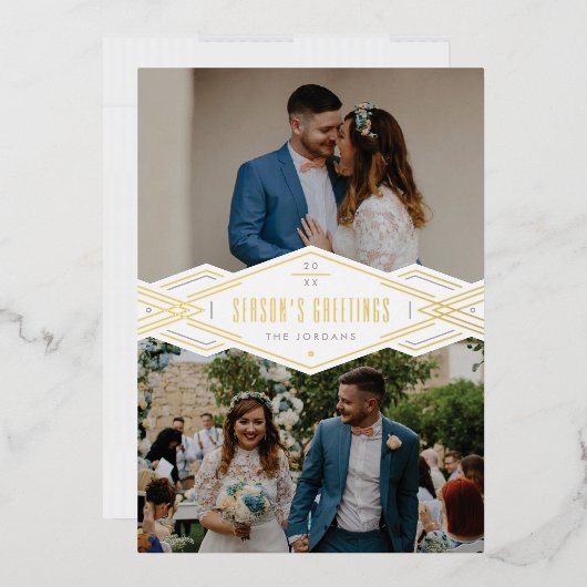 Carte de vacances Foil Deco Band 2 photos - Blanc (Enveloppe)