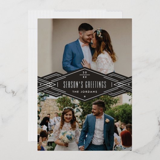 Carte de vacances Foil Deco Band 2 photos - Noir (Enveloppe)