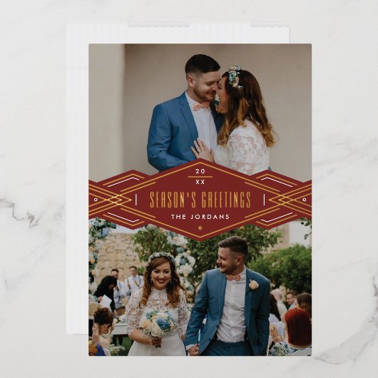 Carte de vacances Foil Deco Band 2 photos - Rouge (Enveloppe)