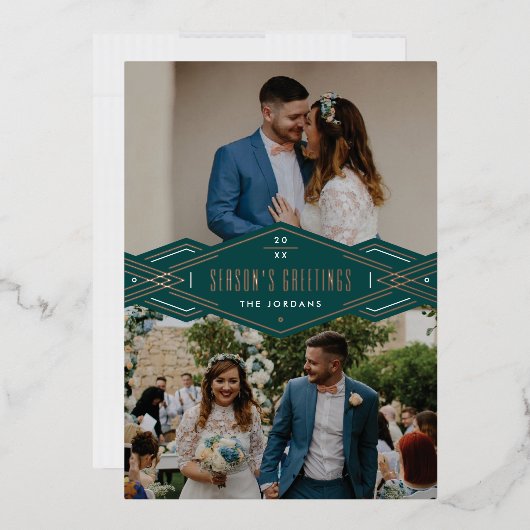 Carte de vacances Foil Deco Band 2 photos - Vert (Enveloppe)