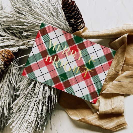 Carte de vacances Foil Plaid Merry & Bright Typogr