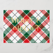 Carte de vacances Foil Plaid Merry & Bright Typogr (Recto)