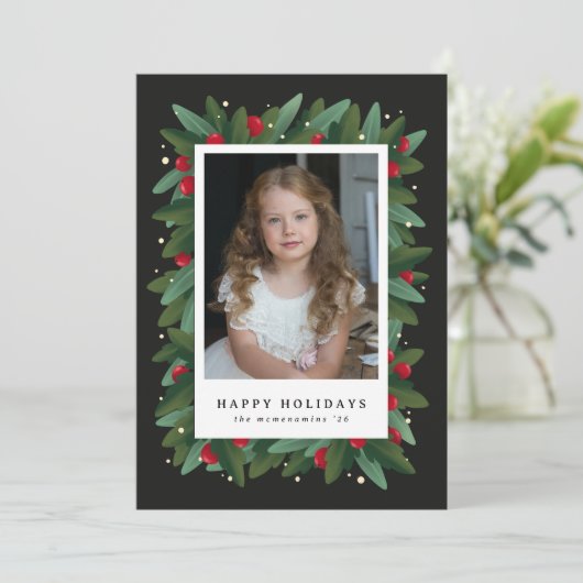Carte de vacances Formelle Wreath and Christmas Be (Debout devant)