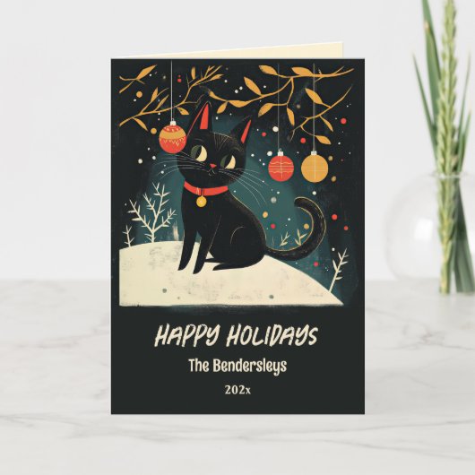 Carte de vacances Fun Retro Black Cat (Devant)
