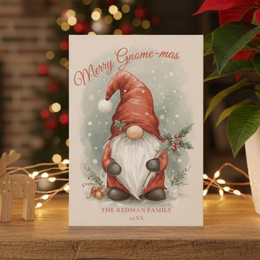 Carte de vacances Gnome de Noël Watercolor