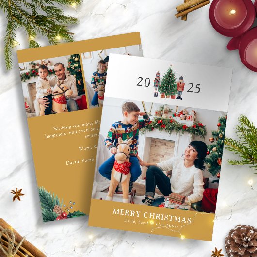 Carte de vacances Gold Christmas Photo Collage