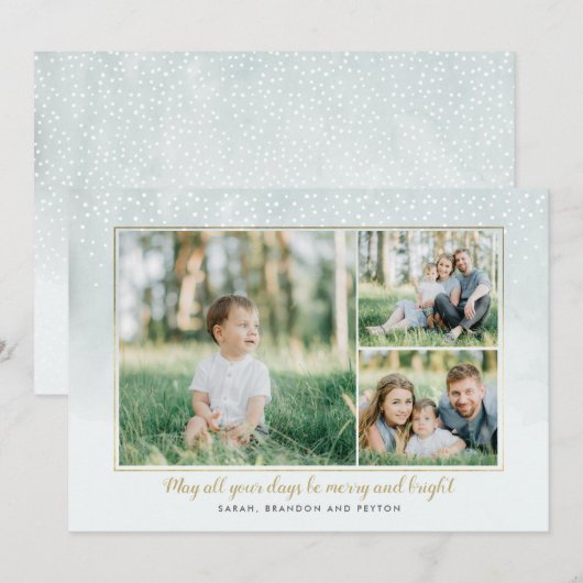 Carte de vacances Gold et Mint Watercolor Collage (Devant / Derrière)