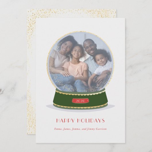 Carte de vacances Gold Glimmer Snow Globe (Devant / Derrière)