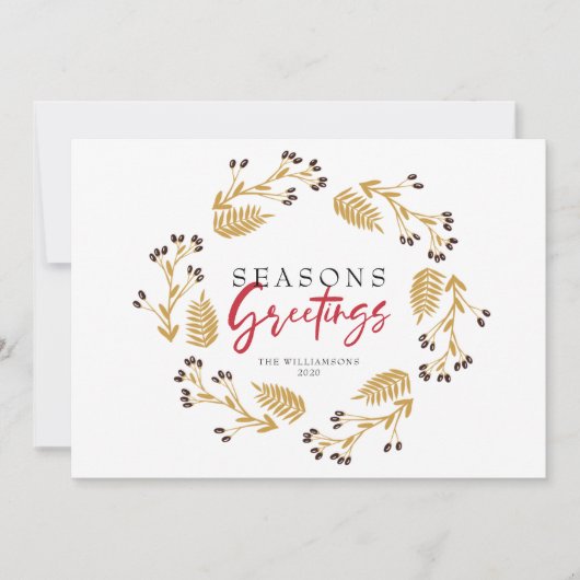 Carte de vacances Gold Holly Joyeuses Fêtes (Devant)