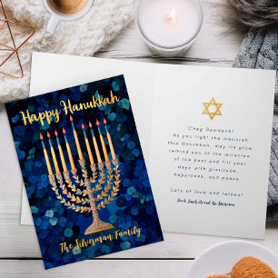 Carte de vacances Gold Menorah Hanoukka