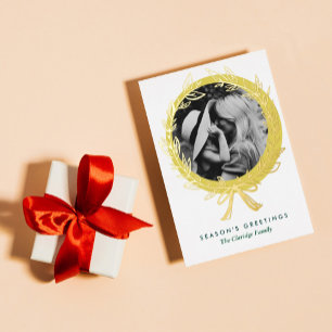 Carte de vacances Golden Wreath Frame Photo Gold F