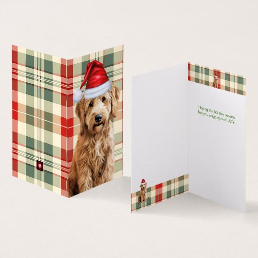 Carte de vacances Goldendoodle Chien Rouge et Vert (Inside and Outside)